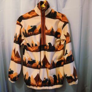 New Fleece Mock neck Sweatshirt M Peach Wine Bear Moose 1/2 zip Pullover pockets